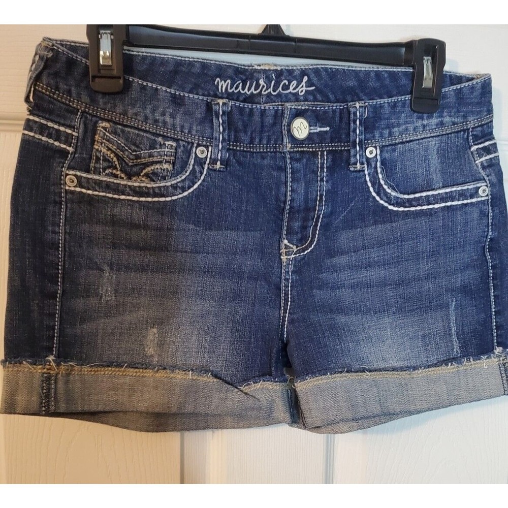 Maurices Shorts Size 7/8 Blue Jean Cuffed Distressed Summer 99% Cotton